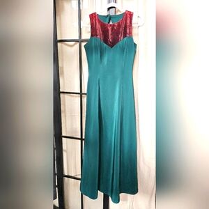 Elegant Teal and brown suede Evening Dress